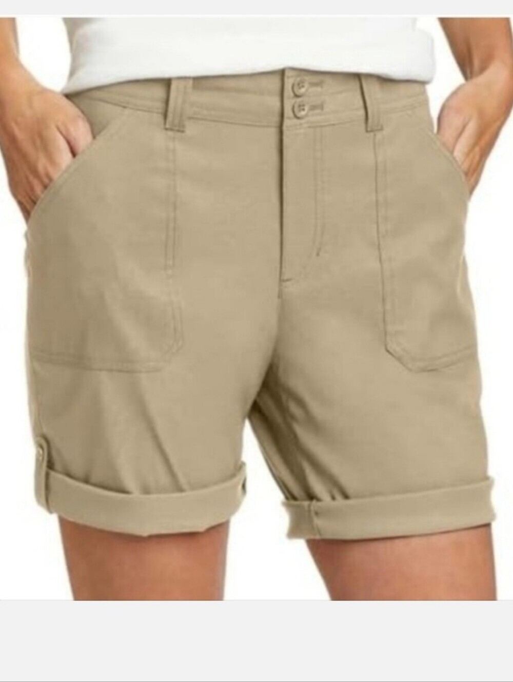 Eddie Bauer Bermuda Shorts Women's Size 8 Beige Khaki Rolled Hem Neutral Shorts